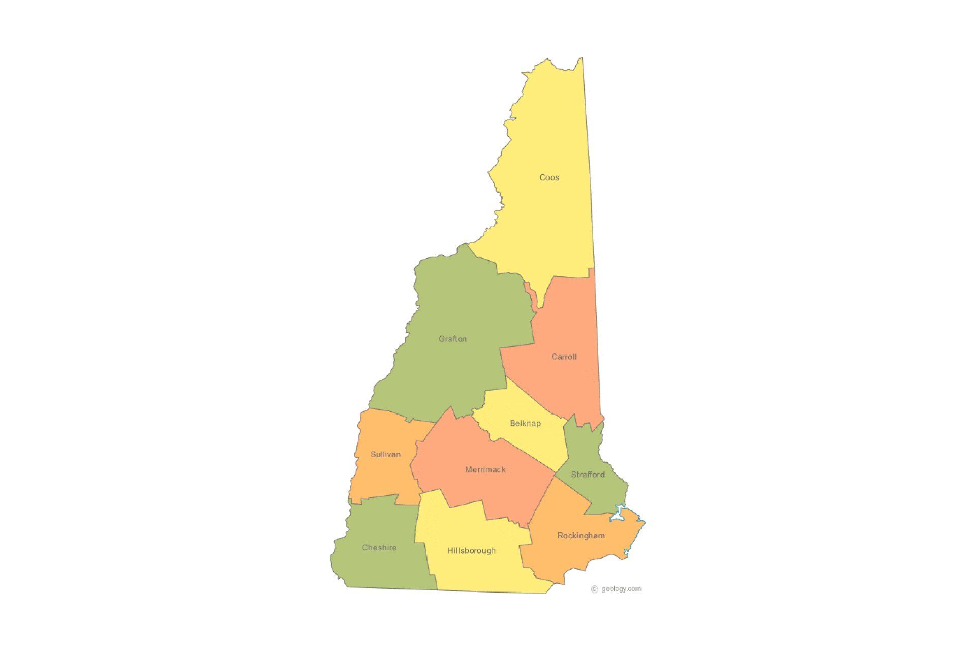 A map of the state of new hampshire with a white background.