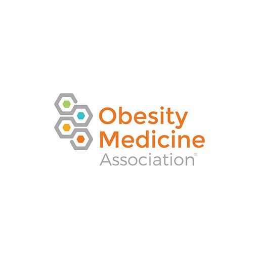 The logo for the obesity medicine association is orange and gray.