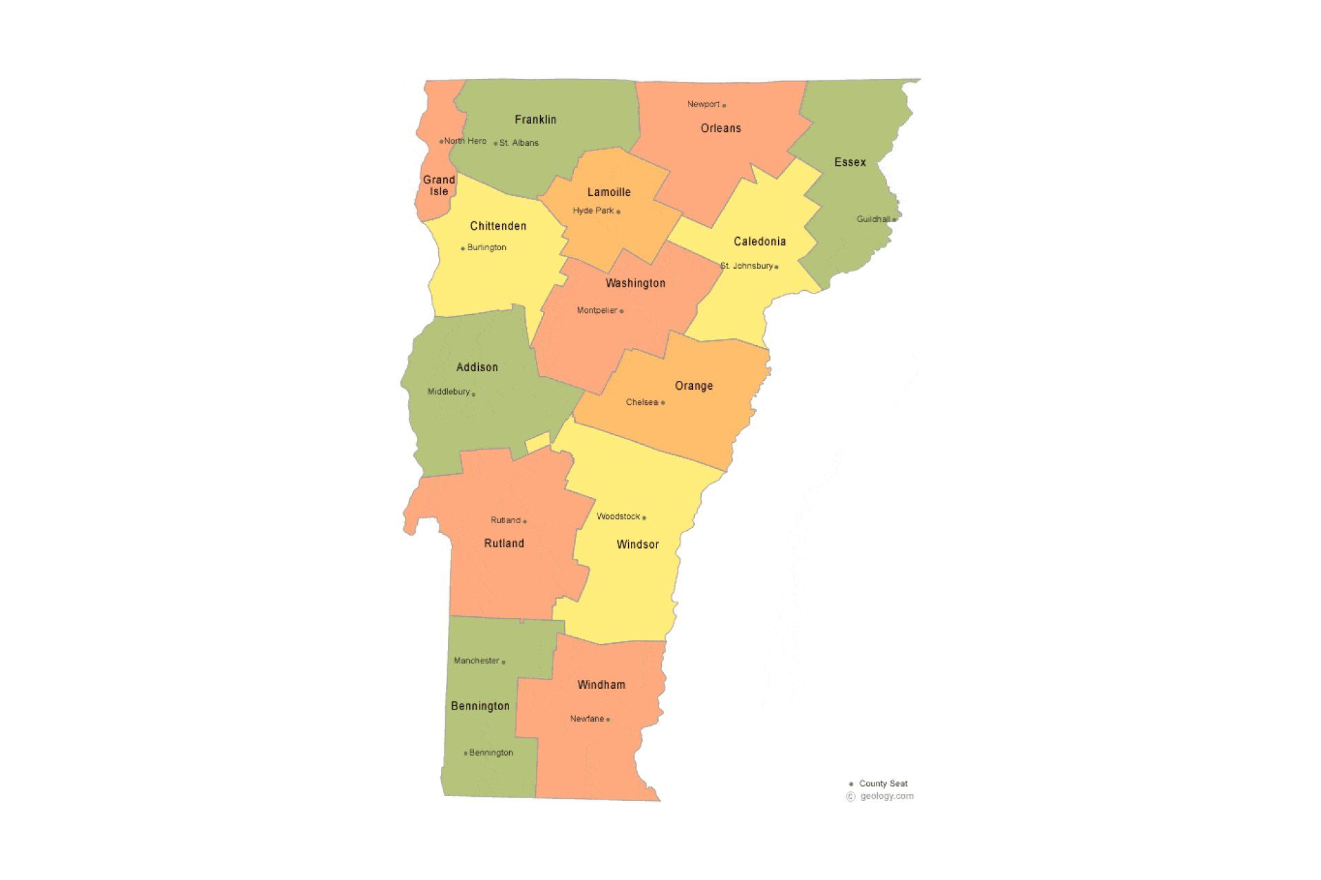 A map of the state of vermont with many different colors