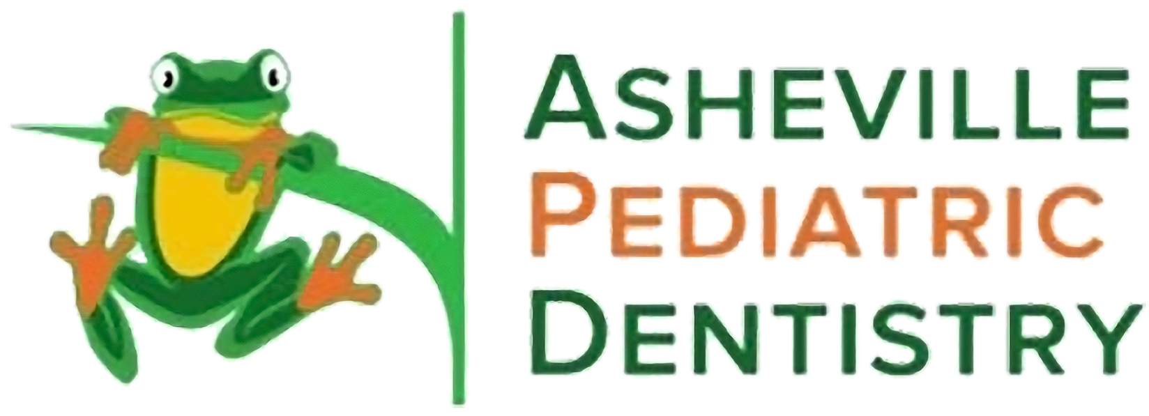 The logo for asheville pediatric dentistry has a frog on it. Asheville Pediatric Dentistry (828) 277-6788