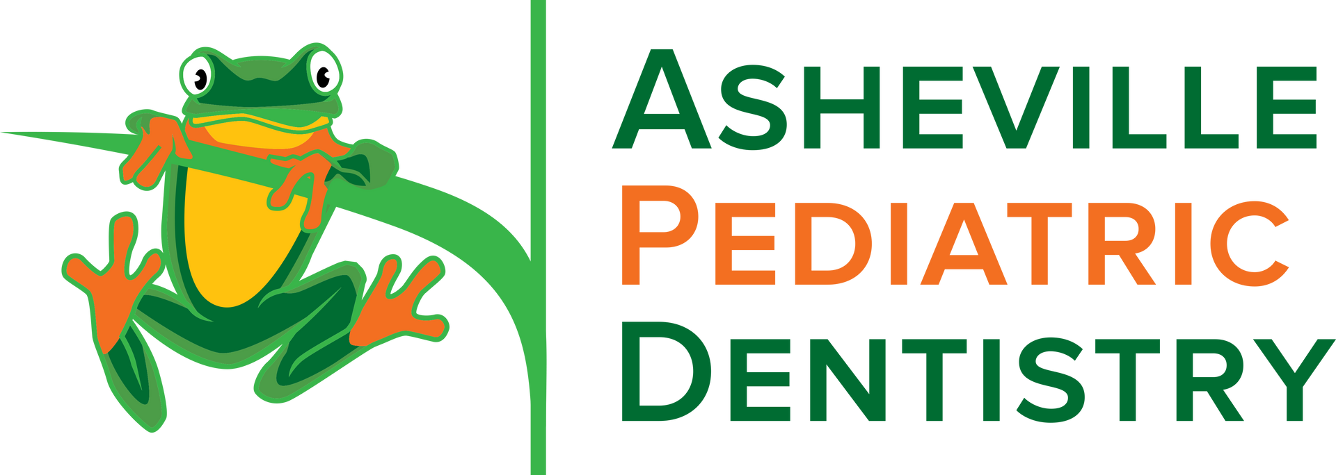 The logo for asheville pediatric dentistry has a frog on it Asheville Pediatric Dentistry (828) 277-6788