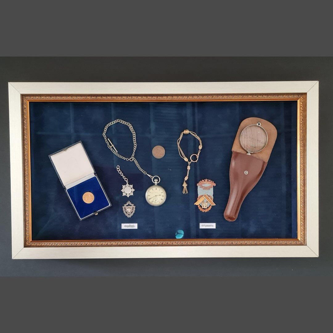 A Framed Display of Various Items Including a Pocket Watch — Next Level Picture Framing In Ballina, NSW