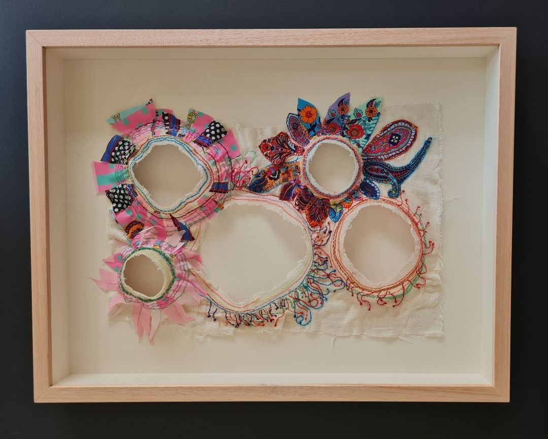 Textile Art In A Wooden Frame And Embroidered Fabric — Next Level Picture Framing In Ballina, NSW