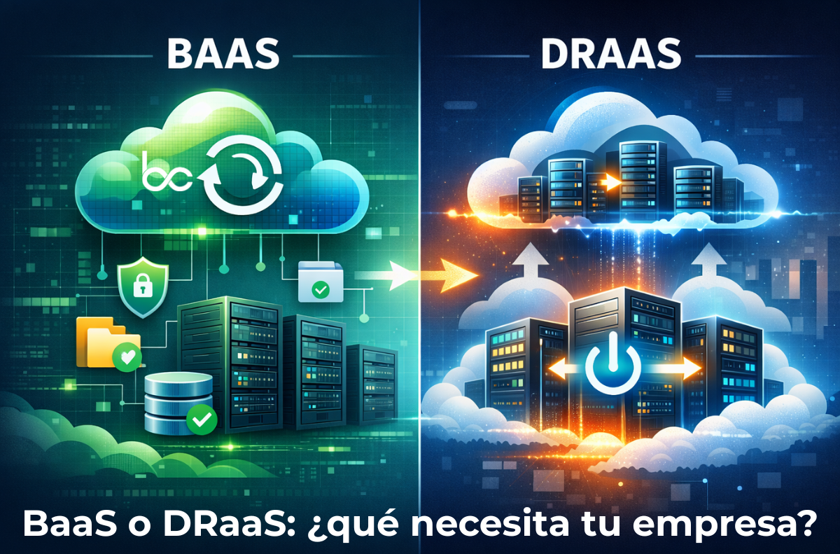 Ilustración profesional que compara Backup as a Service (BaaS) y Disaster Recovery as a Service (DRa