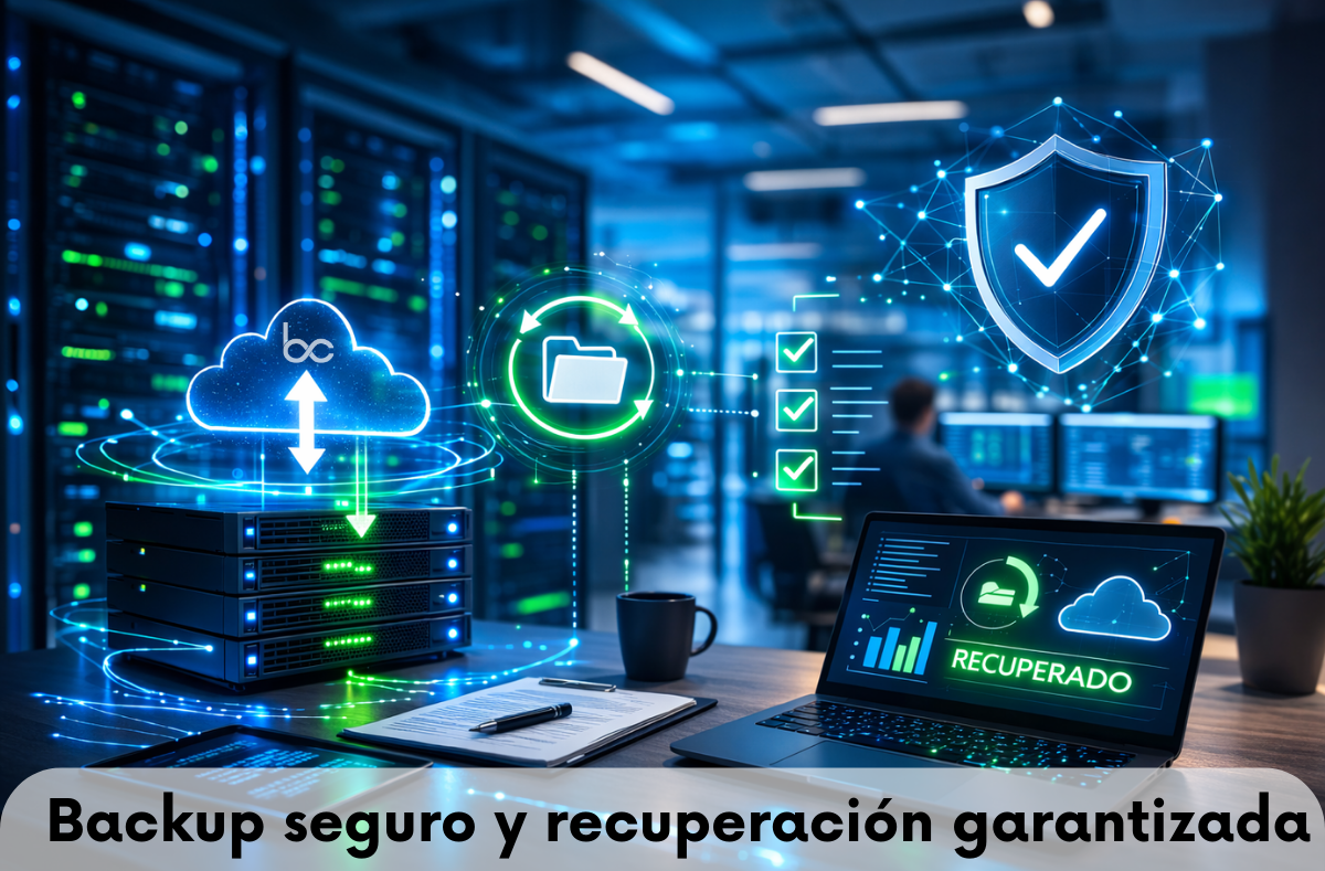 Infraestructura tecnológica protegida con copias de seguridad y recuperación de datos tras incidente