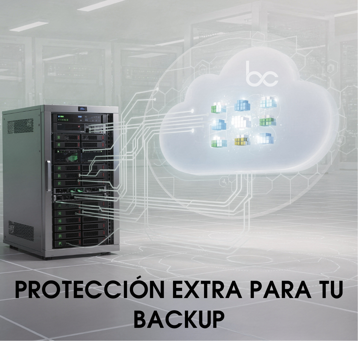Backup en nube segura y deduplicada, almacenamiento externo protegido y bloques de datos optimizados