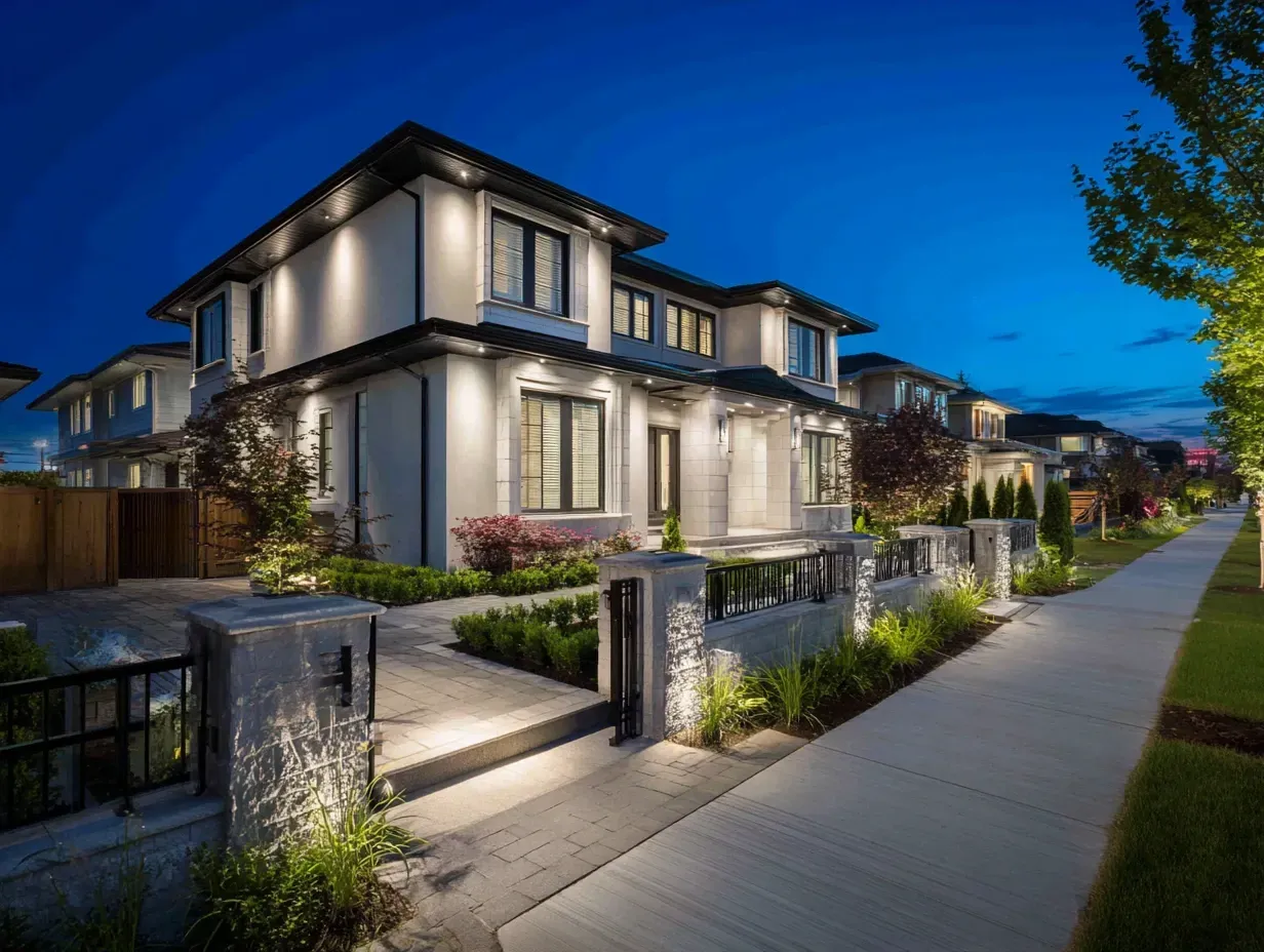 The landscape and green spaces of this corporate campus are enhanced with our commercial lighting in Burnaby BC. Our exterior lighting extends your brand to the entire property. For beautiful business landscape lighting in Burnaby, call us. Keywords: landscape lighting, corporate campus, garden lighting, green space.