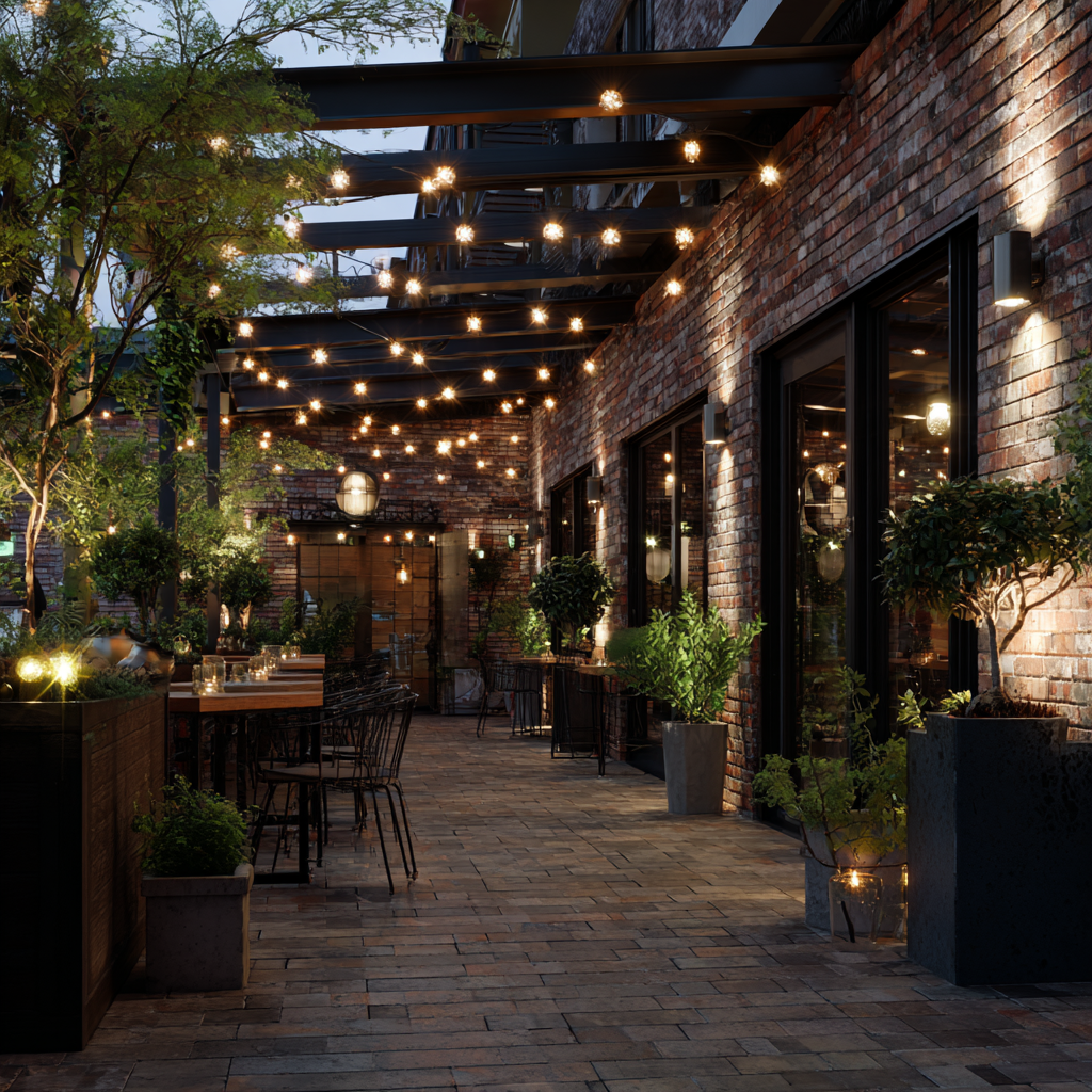 Residential Christmas lighting installation with custom LED roofline lights, outdoor patio Christmas décor, tree wrapping holiday lighting, commercial business Xmas displays, professional festive light installers, smart Wi-Fi RGB color changing Christmas lighting systems, affordable holiday décor services, energy efficient seasonal LED lighting solutions, expert holiday lighting contractors for homes and offices.