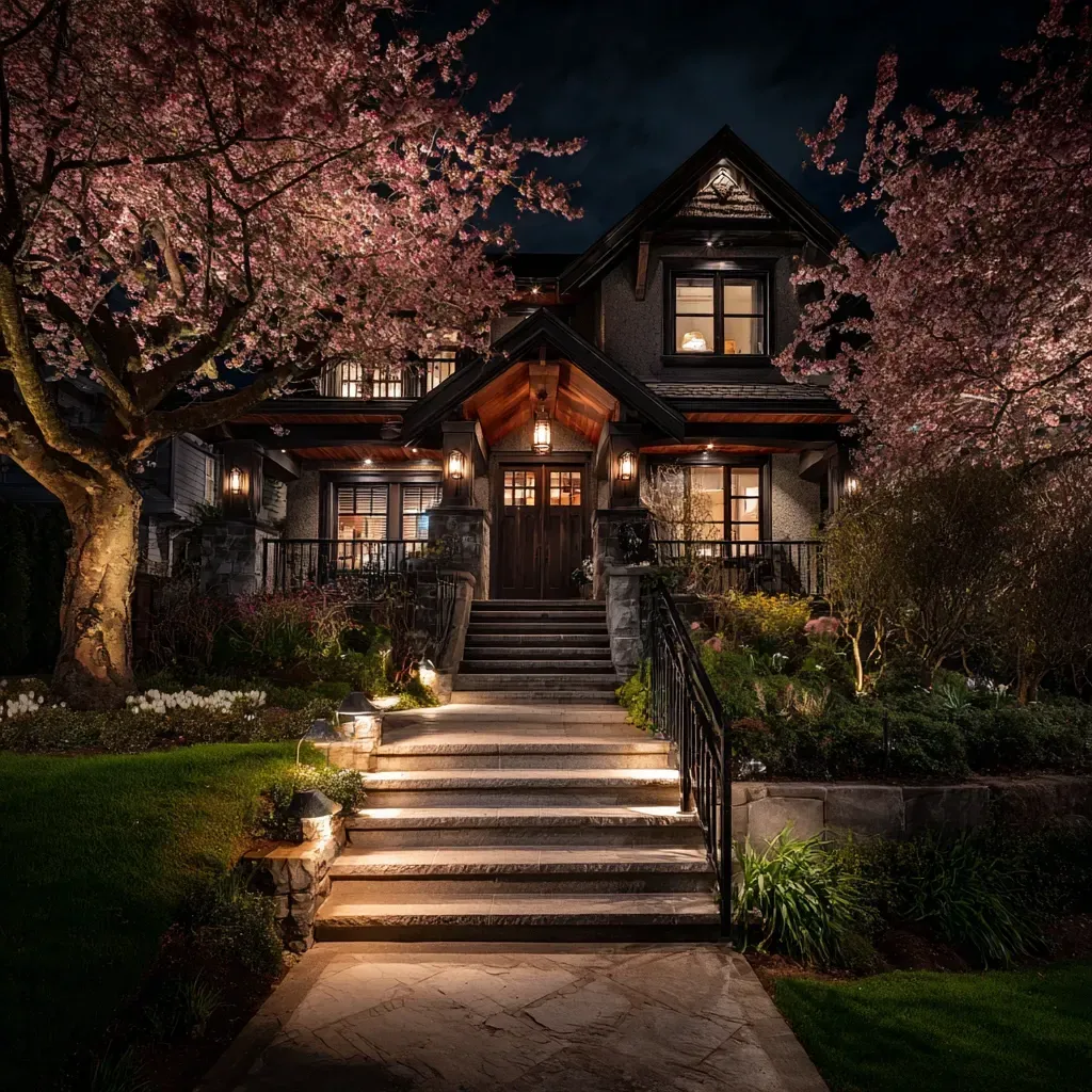 Our team designing a custom layout for pathway lighting in Burnaby BC. A professional path lighting plan ensures optimal fixture placement. For strategic walkway lighting in Burnaby, design is key. Keywords: landscape design, lighting plan, outdoor project, professional consultation.