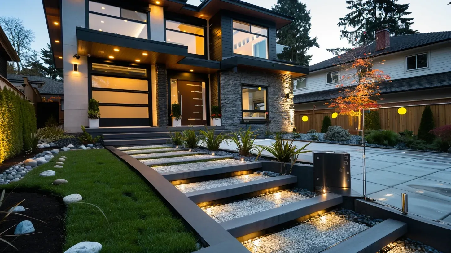 This small urban patio is made to feel larger with clever backyard lighting in Burnaby BC. Our landscape lighting designs can maximize any outdoor space. For small space solutions in Burnaby, lighting is the answer. Keywords: small space design, patio lighting, urban garden, exterior illusion.