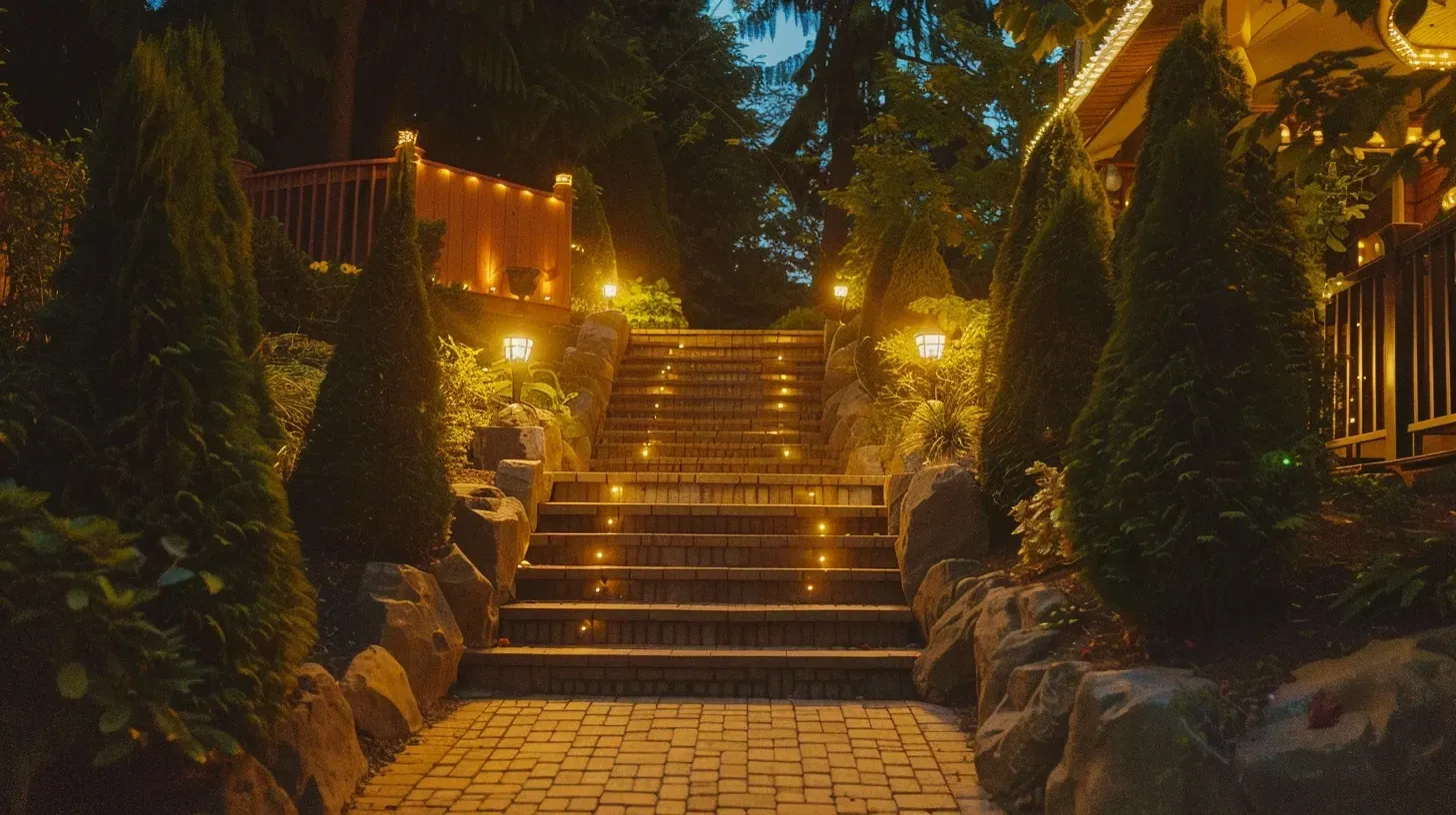 The entire perimeter of this property is secured with our safety lighting in Burnaby BC. Our security lighting designs create a protective barrier of light. We offer comprehensive outdoor safety lighting plans in Burnaby. Keywords: perimeter lighting, property security, landscape protection, Brentwood.