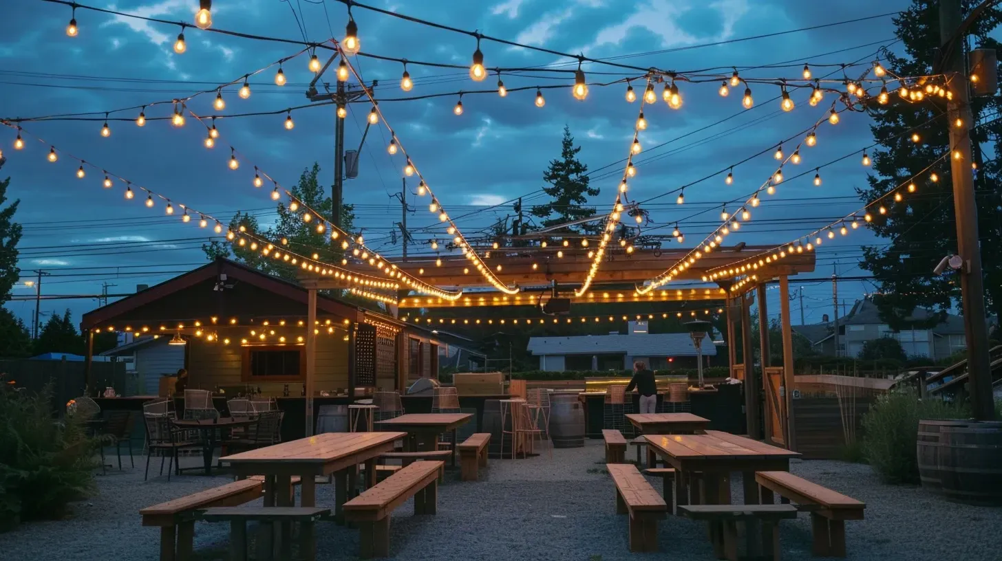 Our architectural lighting in Burnaby BC enhances the outdoor living space below. Soffit lights illuminate the patio area perfectly. For functional exterior lighting in Burnaby, we design with purpose. Keywords: patio lighting, outdoor living, functional design, building illumination.