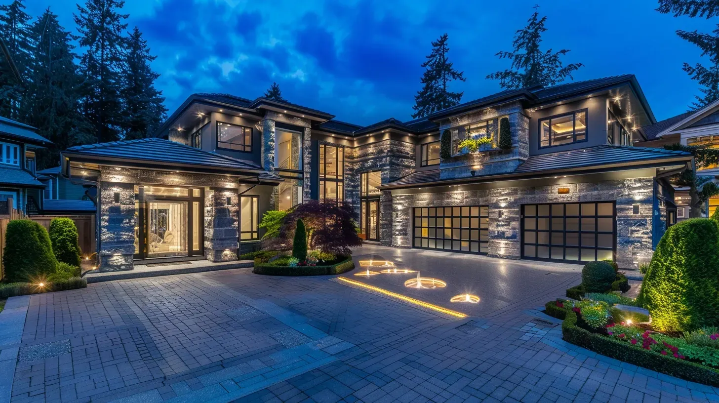 This commercial property uses outdoor lighting in Burnaby BC for safety and branding. We provide commercial landscape lighting services to businesses throughout Burnaby. Keywords: commercial lighting, business safety, brand image, exterior illumination, BCIT area.