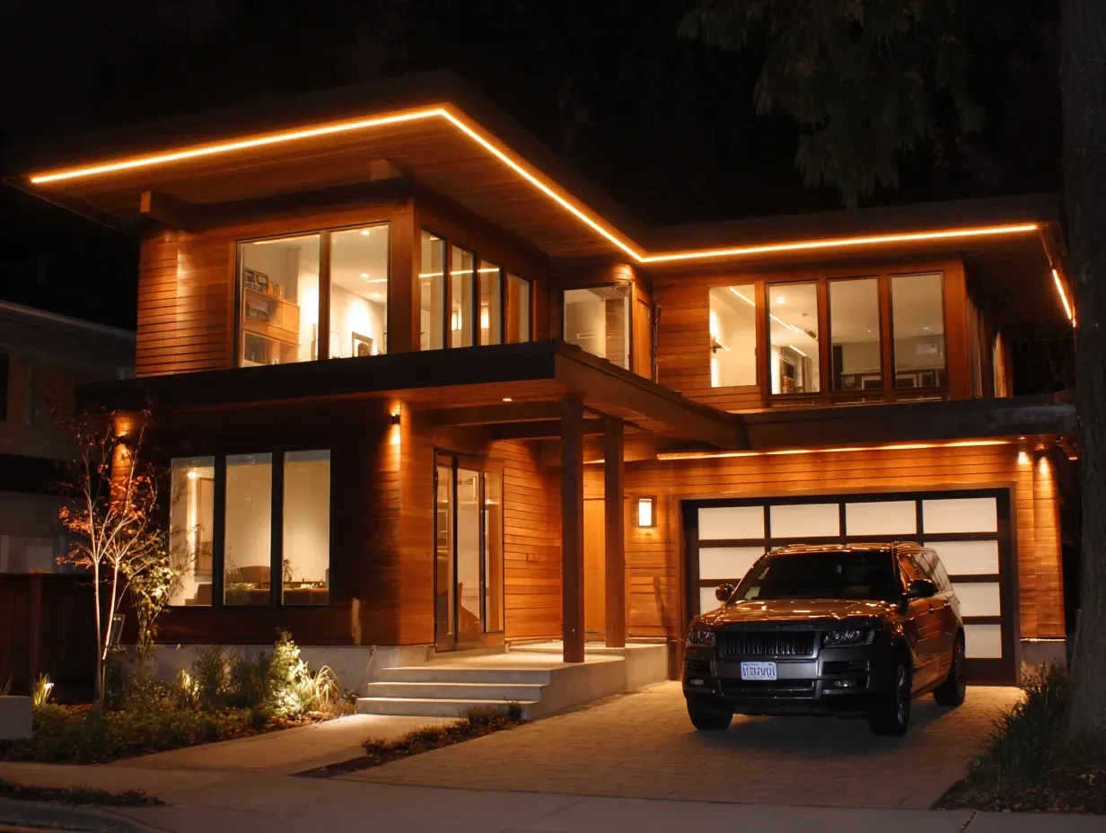 A stunning swimming pool is enhanced by our backyard lighting in Burnaby BC. Underwater lights and subtle poolside illumination create a resort-like feel. For pool and spa lighting in Burnaby, trust our expertise. Keywords: pool lighting, spa lights, water feature, landscape safety, South Burnaby.