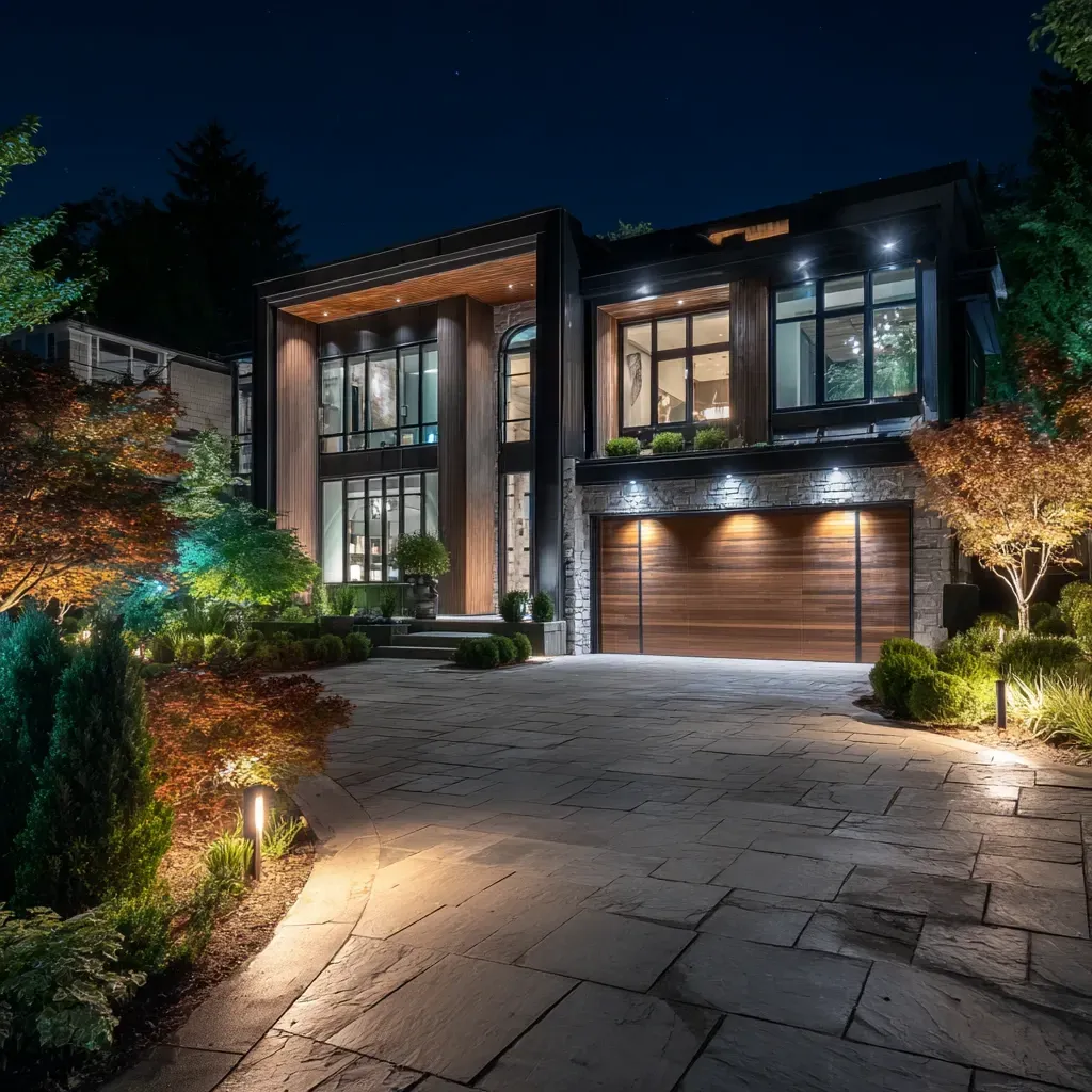 Automated pathway lighting in Burnaby BC with timers and photocells. Our path lighting installations offer convenience and energy savings. We install smart walkway lighting systems in Burnaby. Keywords: smart lighting, home automation, outdoor technology, exterior lighting.