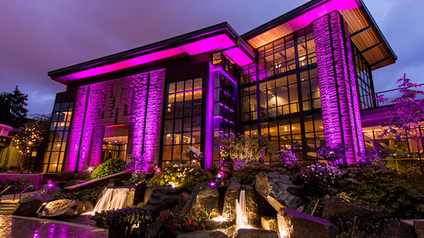 This multi-level deck and patio area uses our backyard lighting in Burnaby BC for safety and definition. Our landscape lighting designs are perfect for complex outdoor spaces. Keywords: multi-level lighting, deck safety, landscape definition, exterior design, Capitol Hill.