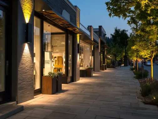 A complete exterior illumination system showcasing professional landscape lighting in Burnaby. This property features architectural uplighting, path lighting, and garden accent lights. Our outdoor lighting Burnaby company provides full-service design and installation across Metro Vancouver. Keywords: Burnaby landscape lighting, low voltage lighting solutions, property value, security, curb appeal, Brentwood, Metrotown.