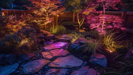 Patio and deck lighting in a Burnaby home, showcasing a complete landscape lighting Burnaby system. The outdoor living space is lit by low voltage step lights and hardscape lights. For custom outdoor lighting in Burnaby, BC, our garden lighting solutions create ambiance. This professional installation near BCIT uses energy-efficient LED fixtures for backyard lighting. Keywords: Burnaby landscape lighting, exterior lighting Burnaby BC, Highgate Village, deck lighting, entertaining, safety, outdoor illumination.