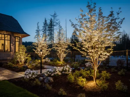 Security lighting is a key component of landscape lighting in Burnaby. This system features motion sensor floodlights and perimeter lighting for a home near Metropolis at Metrotown. Outdoor lighting Burnaby enhances home security and deters intruders. Our professional landscape lighting installation Burnaby integrates safety with aesthetic design. Keywords: Burnaby landscape lighting, exterior lighting Burnaby BC, garden lights, safe, secure, low voltage, LED.