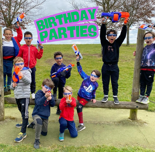 Two happy children having fun at birthday party