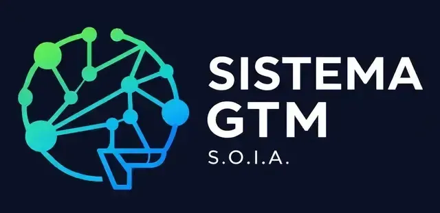 Logotipo do Sistema GTM SOIA com um ícone de circuito cerebral azul-esverdeado