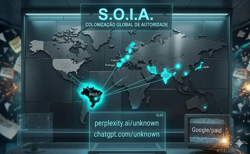 A Colonização Global: O mapa de calor da autoridade digital da Sales Retention, mostrando como a Inteligência Agêntica quebra barreiras geográficas e domina a atenção mundial.