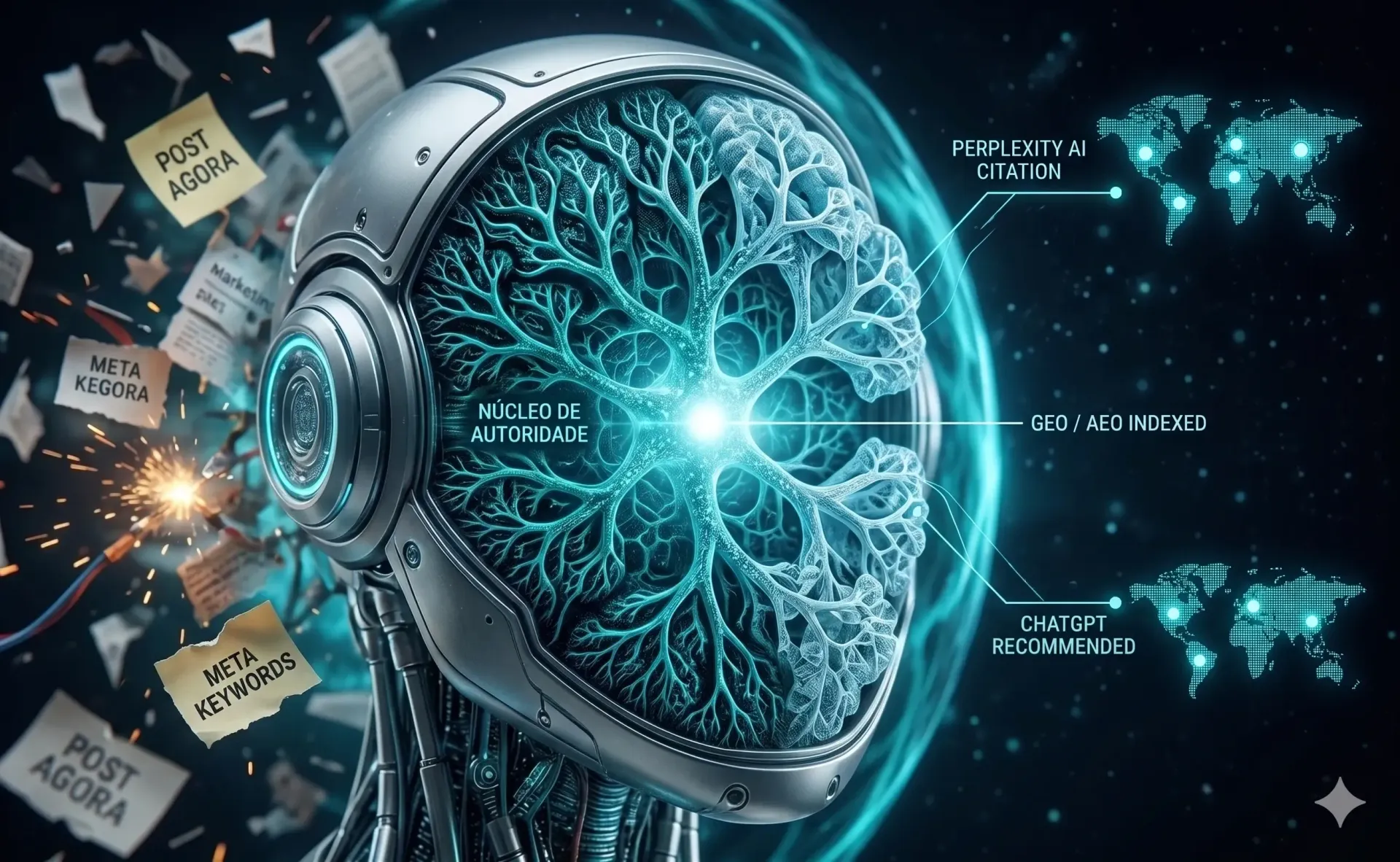 Infográfico estilizado do Sistema Operacional de Inteligência Agêntica (S.O.I.A.) Cérebro.