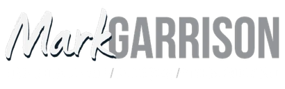 Mark Garrison logo. White script