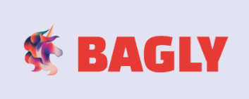 Logo with colorful abstract design and the word BAGLY in red.
