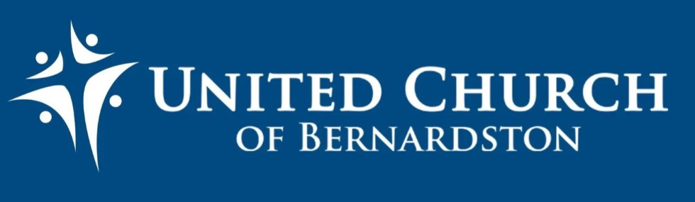 Logo for United Church of Bernardston on a blue background.