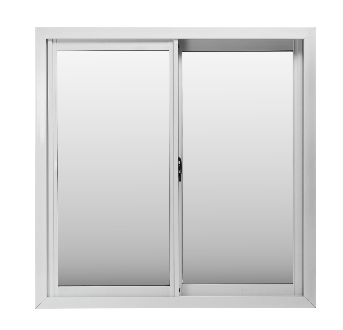 Una ventana corredera horizontal de aluminio blanco con dos paneles de vidrio.