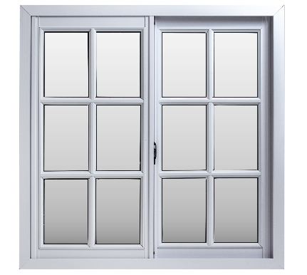 Una ventana corredera rectangular de color blanco