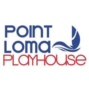 A blue and red logo for Point Loma Playhouse
