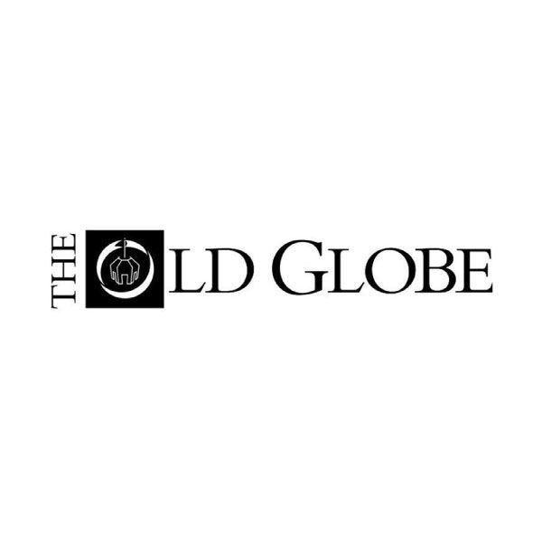 The old globe theatre logo in black and white on a white background .