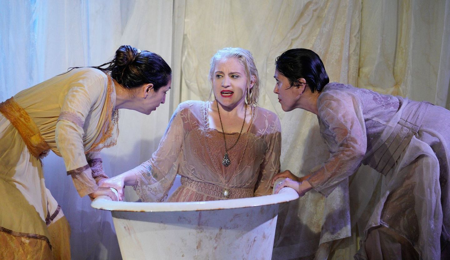 Beth Graham, Charlie Tomlinson, and Daniela Vlaskalic in OStage Playhouse's production of  The Drowning Girls