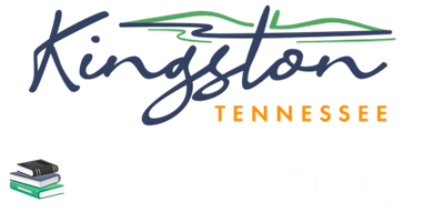 Kingston, Tennessee logo with stylized mountains and river, and books.