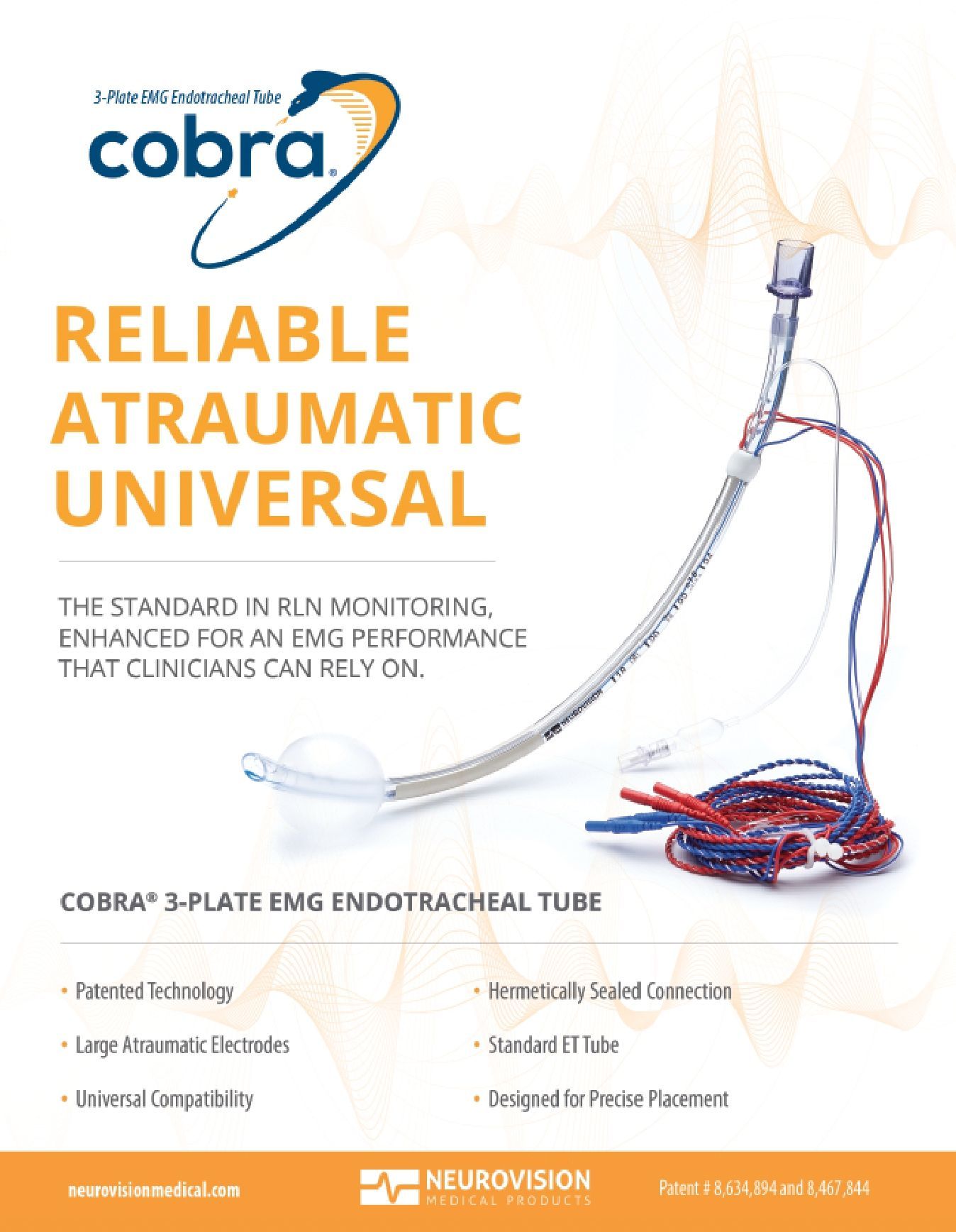 Ad for a medical device. An endotracheal tube with wires and text advertising its reliability and atraumatic design.