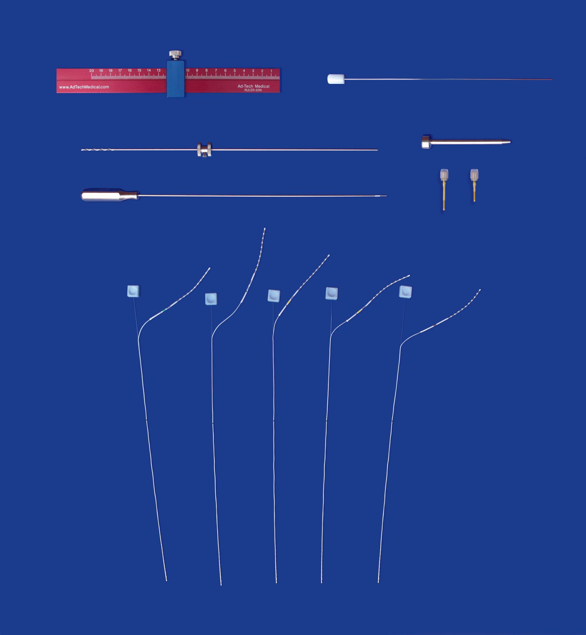 Blue background with various UI elements: sliders, progress bars, and control knobs.