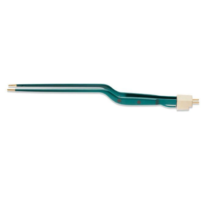 Green medical bipolar forceps.