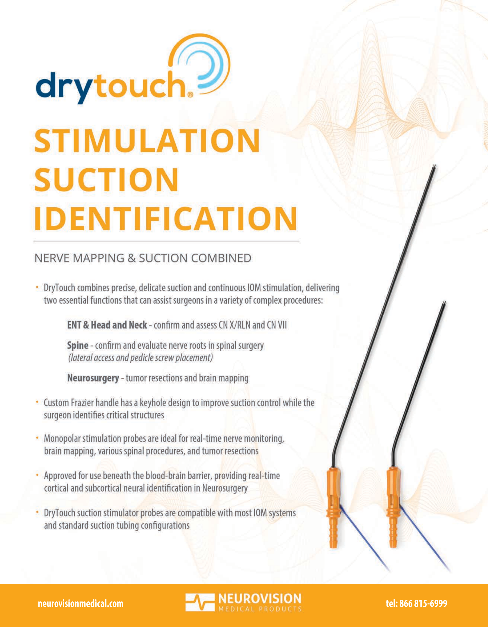 Drytouch Stimulation Suction Identification brochure with tools, orange and black color scheme.