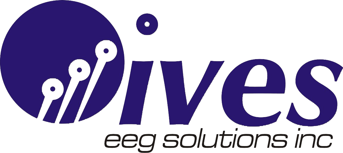 Logo for Ives EEG Solutions Inc, featuring a blue circle with white lines and the word 
