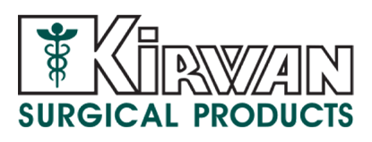 Logo for Kirwan Surgical Products, featuring a caduceus symbol, company name, and tagline.