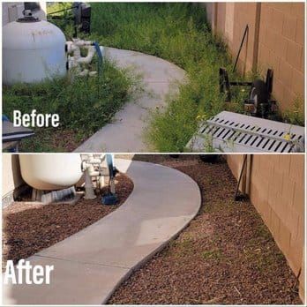 A before and after photo of a concrete walkway.