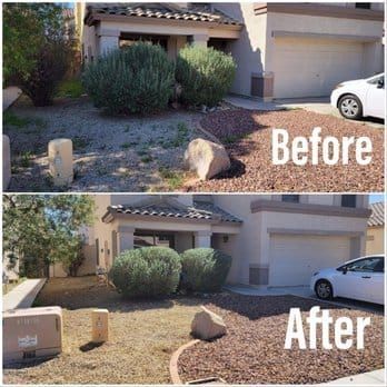 A before and after picture of a house with a car parked in front of it.