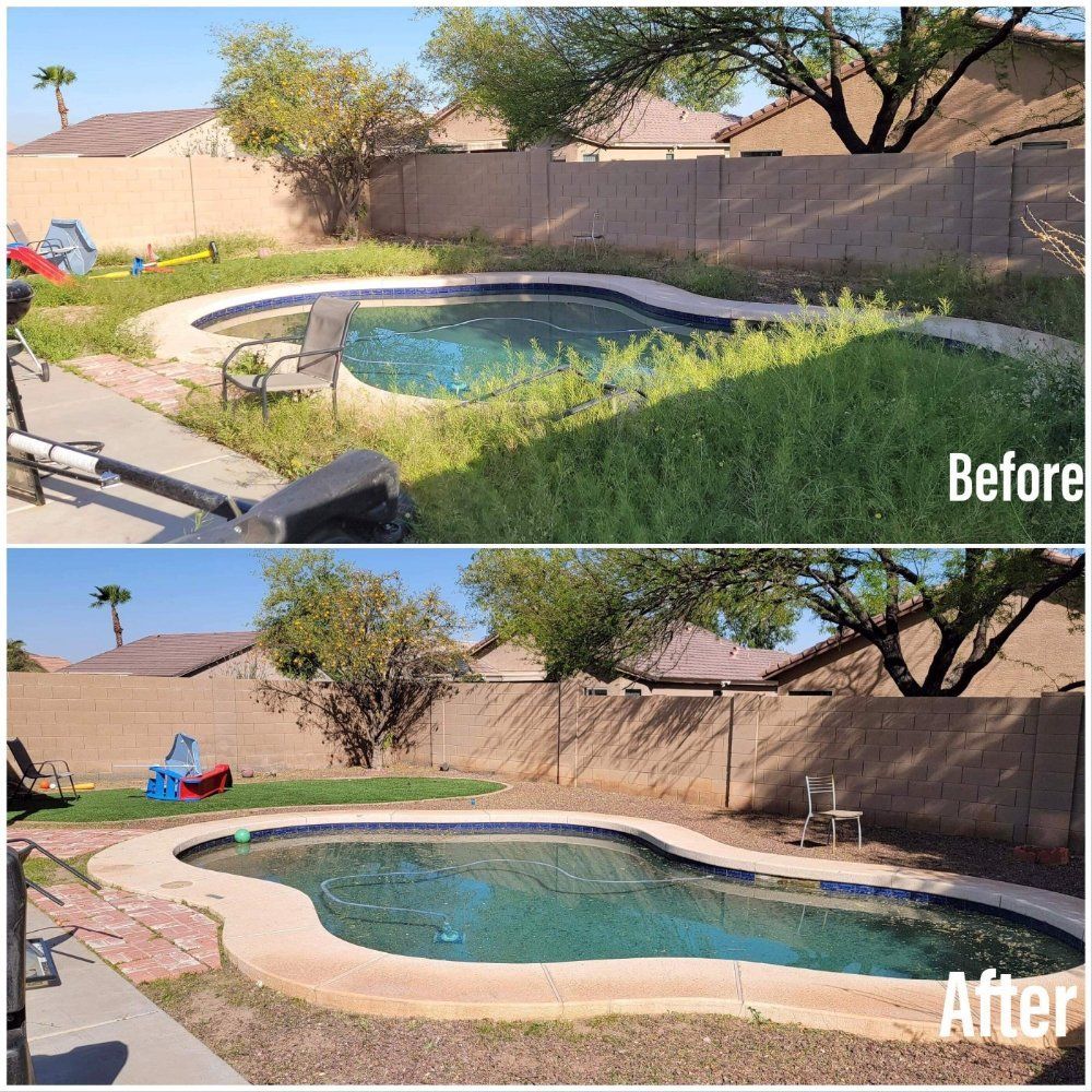 A before and after picture of a swimming pool