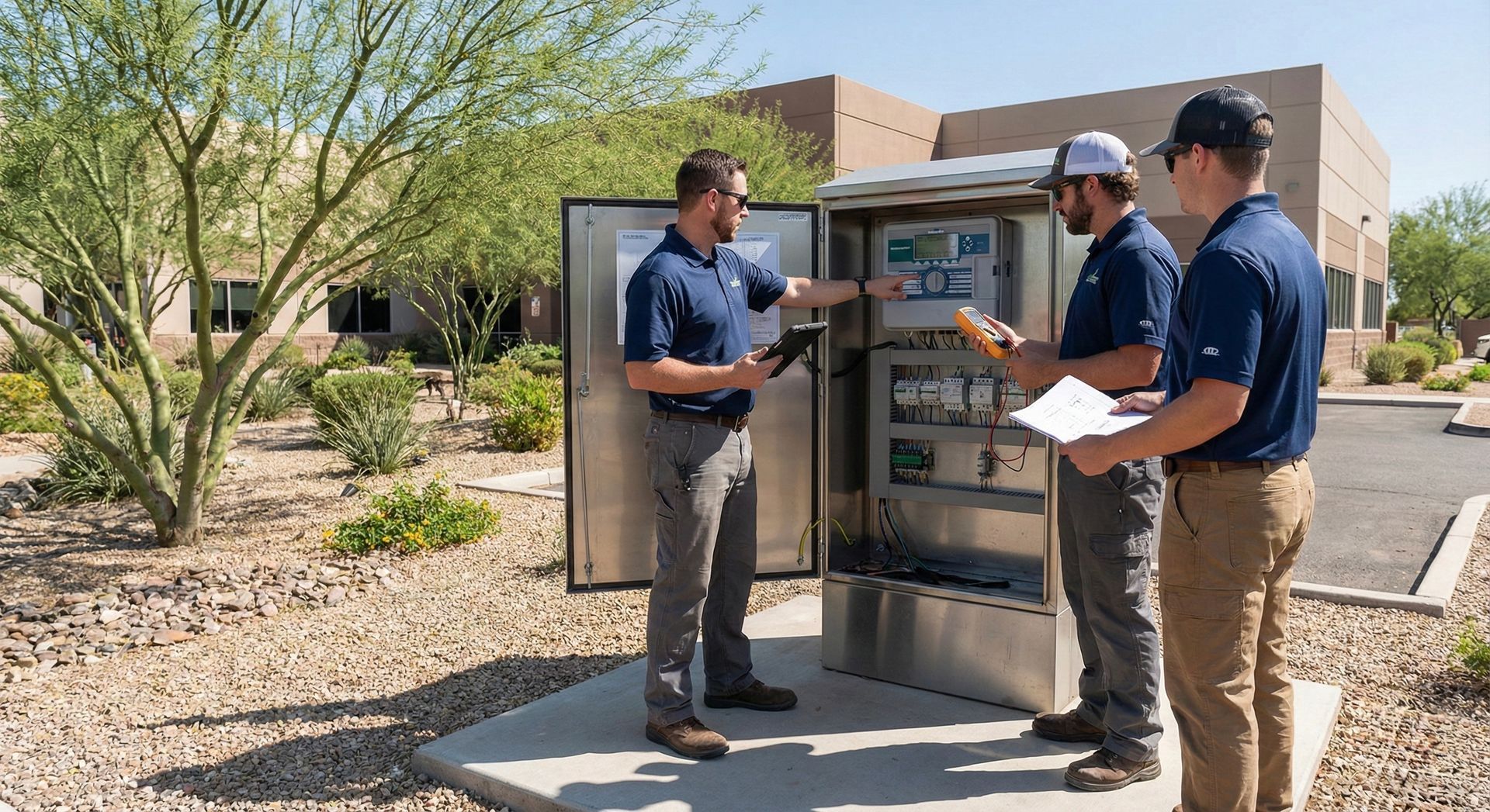 Fertilizing the green lawn.