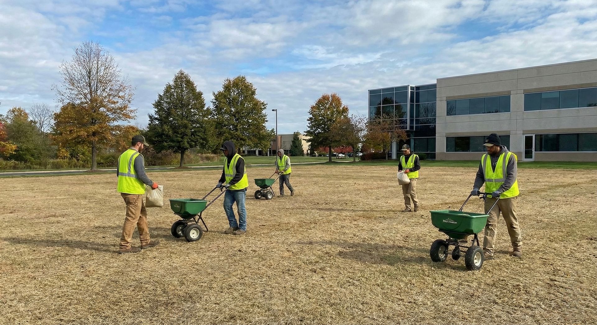 Fertilizing the green lawn.