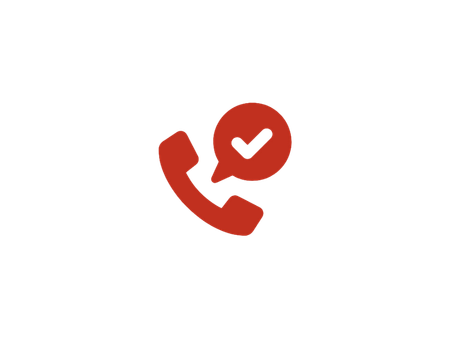 A red icon of a phone with a check mark on it.