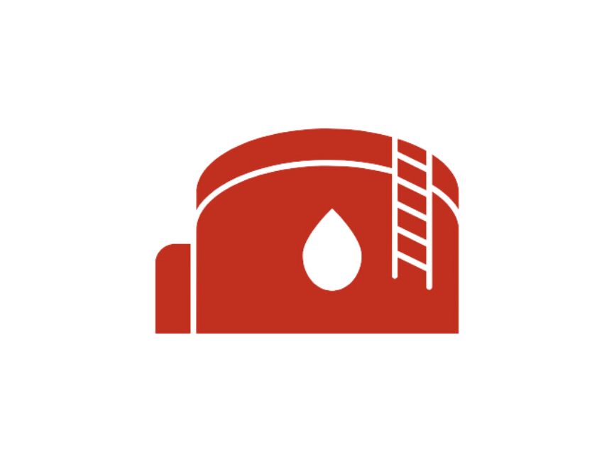 A red icon of a tank with a drop of water and a ladder.