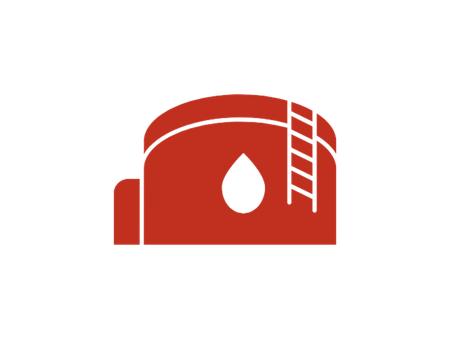 A red icon of a tank with a drop of water and a ladder.